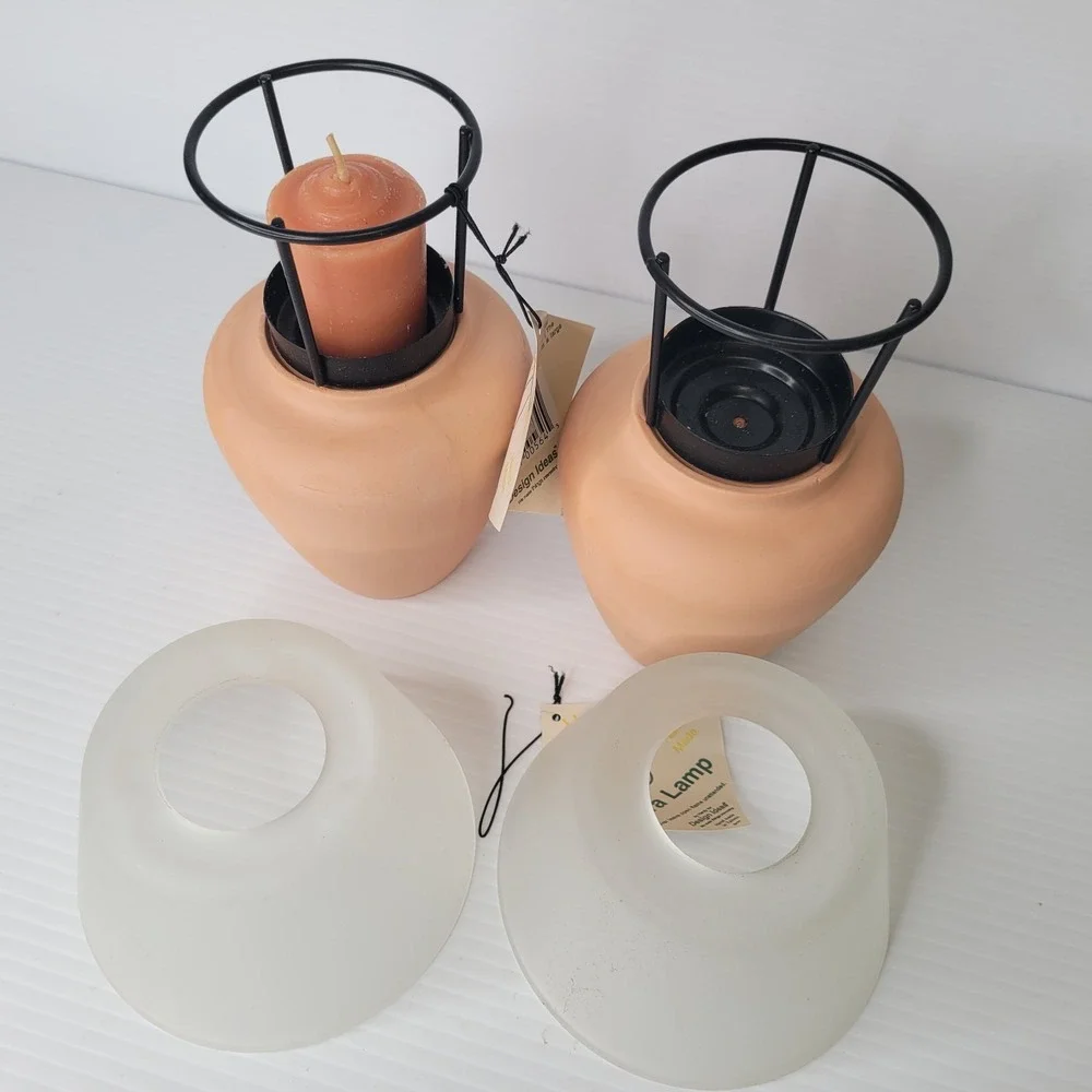 2 Design Ideas Terra Lamp Votive Candle Holders Glass Lamp Shades Vintage NEW